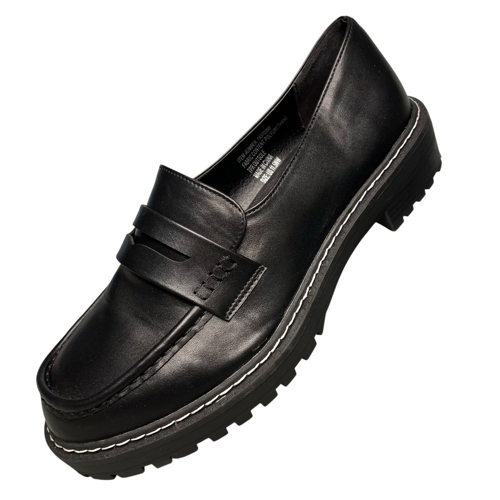 Torrid Platform Lug Penny Loafer Womens 11.5 WW X-Wide Black Chunky Faux Leather